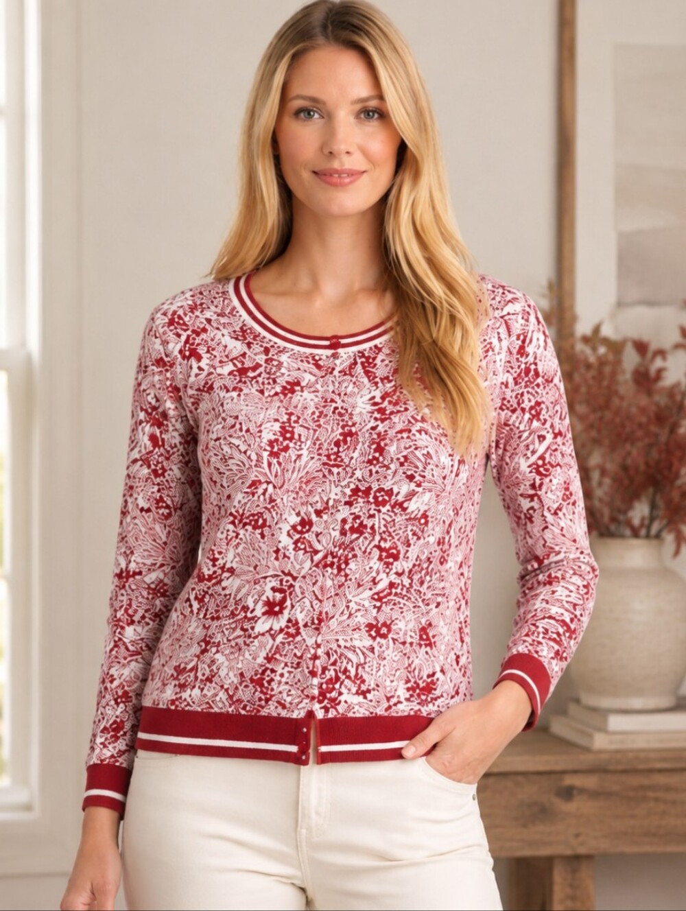 New Talbots Cardigan Berry Floral Preppy Lightweight Button Down NWT Sz SP